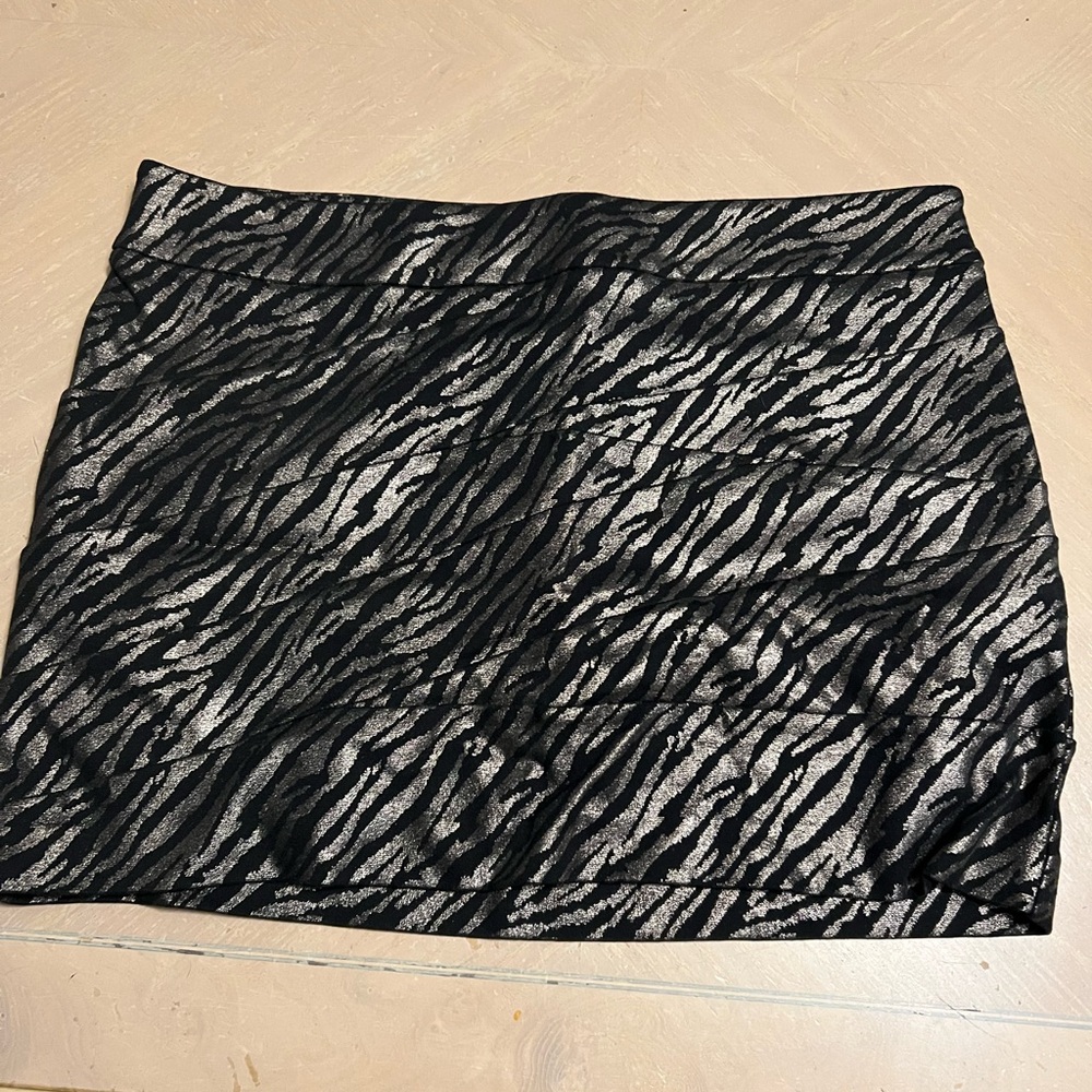 Express Black and Silver Animal Print Mini Skirt